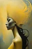 Placeholder: Masterpiece, full head in image, woman, Abstract, left side silhouette, In the style of Aubrey Beardsley, jean cocteau, zdislaw beksinski, Naoto Hattori, accent soft yellowcolor, Masterpiece