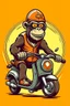 Placeholder: Ape riding on a fast scooter, with sunglasses, making a silly face, cartoonize, logo