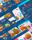 Placeholder: a food delivery web landing page design with burst of colors and illustrations, hyper realism, hyper details. sharp