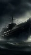 Placeholder: ,surrealism of the dark of a nightmare , hyper photorealistic, hyper detailed dark art color, high resolution, fog, octane render, tilt shift, HDRI Environment, all pictures dark gray, a torpedo hitting a ship