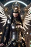 Placeholder: Fullbody of Steampunk armor, burka,beautiful angel wings, angry,malicious, goddess, warrior girl, crystal, broken glass, jewelry, ornements, half opened mouth, starcraft, magical orbe, cat eyes,white face,scifi, technology, photography