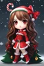 Placeholder: full body chibi woman with long brown hair, red eyes, bad girl vibe, Christmas theme, intricately detailed, masterpiece, anime chibi doll, 4k