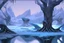 Placeholder: Ice blocks near one tree, night, lagoon reflection, sci-fi, epic,