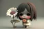 Placeholder: cute sad lonely 3D chibi girl holding a sad flower