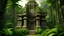 Placeholder: an ancient tiki temple with withered walls swallowed by nature in a dense jungle in a background format with a frontal view