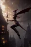 Placeholder: an elf jumping from a victorian style building, fantasy art, 4k, ultradetailed body and face, gloomy city