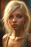 Placeholder: a cute blonde female that stares at us like we are the prettiest demons she has ever seen, its such a perfect day, motion blur, smoke, 8k, downlight, soft light, depth of field, photorealism, trending on art station, lotsa detail