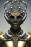 Placeholder: black male African alien, cracks in the voodoo head, wicked, diamond eyes, crown, blood, 8k, finely detailed, photo realistic, Boris Vallejo style turquoise skull head gold dragon space alien rain skeleton gold tooth silver helmet silver space suit spaceships