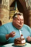 Placeholder: fat viktor orban eating birthday cake in a castle