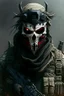 Placeholder: A soldier in the game modern warfare, he wears a skull mask with horns that covers his eyes. The lower half of his face is covered by a mask with a bloody fanged grin. He is a sniper, but can also run point. His call sign is Wraith. Couple