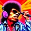 Placeholder: a realistic picture of Jimi Hendrix at a turntable with headphones on being a DJ, vivid color, with sunglasses, psychedelic trippy art