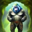 Placeholder: water color painting fantasy art from middle earth, portrait cute bard gorilla with dark green pants standing in portal to desert world from forest world with wind,poetry book illustration