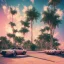 Placeholder: 1980's aesthetic vaporwave palm trees and spheres and sports car