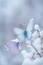 Placeholder: Light purple and light blue butterflies in the snowy winter
