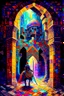 Placeholder: A huge colorful arabian mosaic dungeon being explored by a solitary heroic knight painterly fantasy art