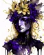 Placeholder: Golden leafing beautiful blond andblack and very deep purple petunia stargazer covered woman portrait voidcore shamanism ink watercolour art headdressed fascinator black rain petunia portrait art ink art portrait liquid splashed ink black floral dress costume armour adorned with rococo very black petunia floral palimpsest watercolouring art diadem raindropped petunia blond woman headdresed venetian palimpsest rococo carnival style and textured mineral stone palimspest ink art and armour dress on