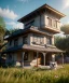 Placeholder: Cartoon pet with a smiley looking at a small house|mdjrny-v4 style| wide angle| intricate detailed| hyperrealistic| cinematic lighting| cinematic colors|hdr | unreal engine