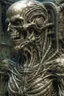 Placeholder: sculpture of a man , decayed and rotting with grotesque proportions and imagery. abstract grotesqueries, detailed texture, surreal horror, biomechanical design, by hr giger and beksinski