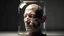 Placeholder: a man's head inside a glass jar, realistic close up