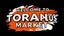 Placeholder: A design with the words (WELCOM TO TORANJ PLUS MARKET) in the middle of the image in a raised, three-dimensional manner with black shadows around the words on a saccodolic orange, red, and white background.