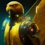 Placeholder: A beautiful portrait of a cyborg eagle yellow color scheme, high key lighting, volumetric light high details psychedelic background