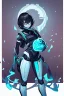 Placeholder: Cyberpunk hacker, black hair, short hair, cybernetic eyes, standing in mists, Female, dark art, Ivory Peach skin, cute