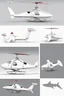 Placeholder: ideation aeroplane airmed inspired by shark with side view, quarter view and front view