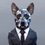 Placeholder: make one realistic business dog that is made of shapes and has a suit on looks a very little like crystals lowest 2048 x 1152 pixels and highest 6 MB need to be a alpha