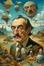 Placeholder: The painting of Salvador Dali in the style of grotesque caricatures, hyperrealistic landscapes, #pixelart, richly detailed genre paintings, time-lapse photography, haunting structures, zombiecore , in the style of quirky figurative ian spriggs paul barson comical figurative jim lively.