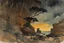 Placeholder: night, clouds, rocks, dry trees, sci-fi, cliffs, fantasy, winslow homer watercolor paintings