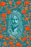 Placeholder: Three-color teal orange and white Greco-Roman mosaic of the god poseidon surrounded by flowers, full, ancient Greece, magnificent, majestic, gigantic, ultra realistic, ultra detailed, ultra intricate, 16k, octane effect