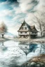 Placeholder: The place where the Dream and its followers live. A reflection of the sky. Watercolor, new year, fine drawing, beautiful landscape, pixel graphics, lots of details, pastel aqua colors, delicate sensuality, realistic, high quality, work of art, hyperdetalization, professional, filigree, hazy haze, hyperrealism, professional, transparent, delicate pastel tones, back lighting, contrast, fantastic, nature+space, Milky Way, fabulous, unreal, translucent, glowing