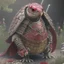 Placeholder: Ultra realistic rendering of turtle samurai, blood, guts, wildflower, intricate, darkred tones,