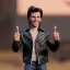 Placeholder: Wide view Young Fonz with black hair greaser figure doll 1977 (thumbs-up) (face) Forehead grin, fonzarelli, ((arnold's drive-in)) fonzie