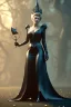 Placeholder: Hannah Waddingham as evil queen in black leather gown standing next to a tiny man, busty, cleavage, voluptous, rebecca Welton, angry, stern look. character design by cory loftis, fenghua zhong, ryohei hase, ismail inceoglu and ruan jia. unreal engine 5, artistic lighting, highly detailed, photorealistic, fantasy