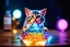 Placeholder: airbrush with pen outline, gremlin cat pimp holding a big reflective prismatic pyramid with orb containing plasma in the style of Escher , bokeh like f/0.8, tilt-shift lens 8k, high detail, smooth render, down-light, unreal engine, prize winning