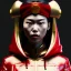 Placeholder: Pretty Chinese woman, rounded face, red, gold, hoodie, feathers, retro, latex, leather, soft color, highly detailed, art stations, concept art, smooth, unreal engine 5, god rays, ray tracing, RTX, lumen lighting, ultra detail, volumetric lighting, 3d, finely drawn, high definition, high resolution, neon background.