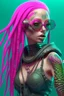 Placeholder: entire body mermaid cyberpunk some fish scales on face pink hair dreadlock sunglasses