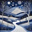 Placeholder: Art brut painting, beautiful snowy Christmas scenery landscape at night under an indigo starry sky, neutral natural colors, mixed media