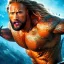 Placeholder: Fantasy, Dwayne Johnson as Aquaman, heroic, award winning, insanely detailed, sunlit, realistic, fighting,acrylic paint, 8k resolution, hdr