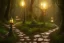 Placeholder:  stone path lanterns forest