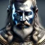 Placeholder: God, Moon viking King , silver skin, portrait, max detail, hd, dark hair, dark souls style, detailed eyes, eye color blue, pen, chalk, spray paint