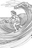 Placeholder: Outline art for coloring page OF A SURFER IN SHORTS RIDING A WAVE IN HAWAII LOOKING AWAY FROM US, coloring page, white background, Sketch style, only use outline, clean line art, white background, no shadows, no shading, no color, clear