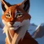 Placeholder: a humanoid lynx with golden fur in the Norwegian mountains