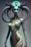 Placeholder: gorgeous female humanoid alien full body model, tentacles, orichalcum jewelry and piercings, beautiful face, shining eyes, flawless skin, transparent dress