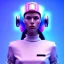 Placeholder: woman teenager, army helmet, retro futuristic, Bang & Olufsen, leather dress, gradient color, BLUE, PINK, CYAN, neon, insanely detailed, 16k resolution, perfect eyes, cinematic smooth, intricate detail