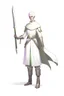 Placeholder: full length, tall, 22-year old, shaven head, nordic looking grey-eyed female human cleric healer wearing scale mail