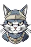 Placeholder: Cool Samurai cat, head only, front view, anime style, flat colors, no background colors