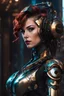 Placeholder: Ultra hd Portrait photo of the cyberpunk robot, dominant, Background: her opulent palace.