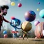 Placeholder: Ultra realistic circus scene. Sweet hair monster and Child’s playing, smile, happy, color bubbles, smooth color, waist up view, Wes Anderson style, dark ambient, highly detailed, concept art, unreal engine 5, god rays, ray tracing, RTX, lumen lighting, ultra detail, volumetric lighting, 3d, finely drawn, high definition, high resolution.